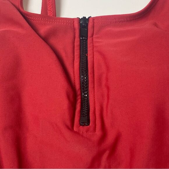 Vintage 90's Beach Cabana Red & Black Zipper Front One Piece Swimsuit Women's M - Picture 11 of 13